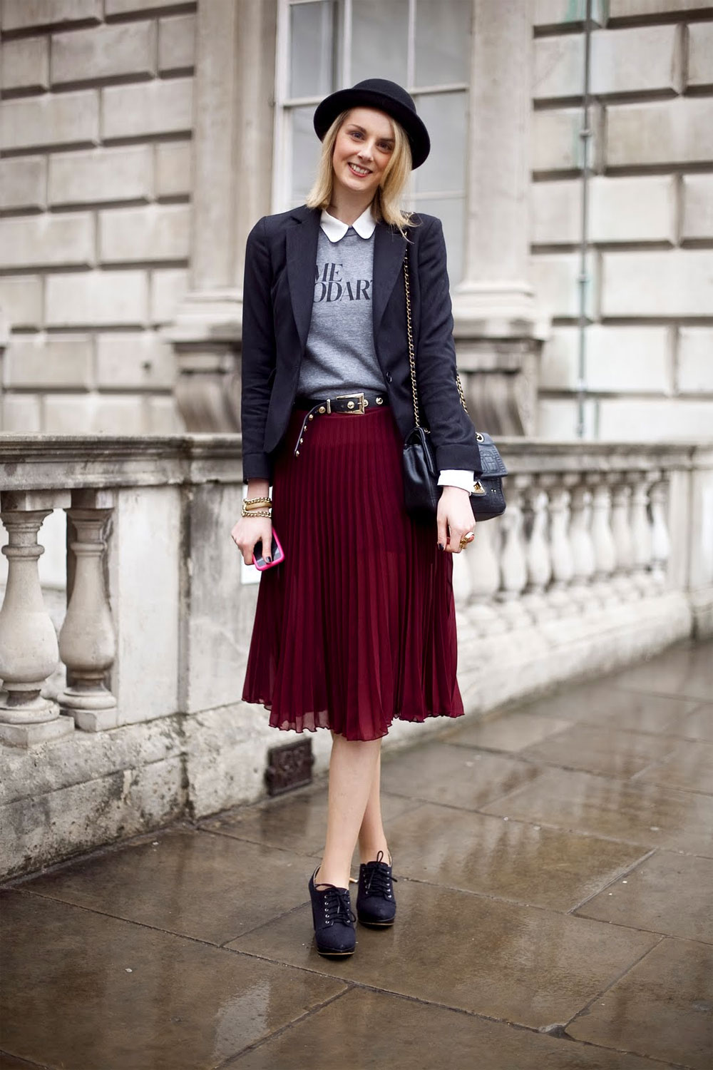 Pleated skirt outfit