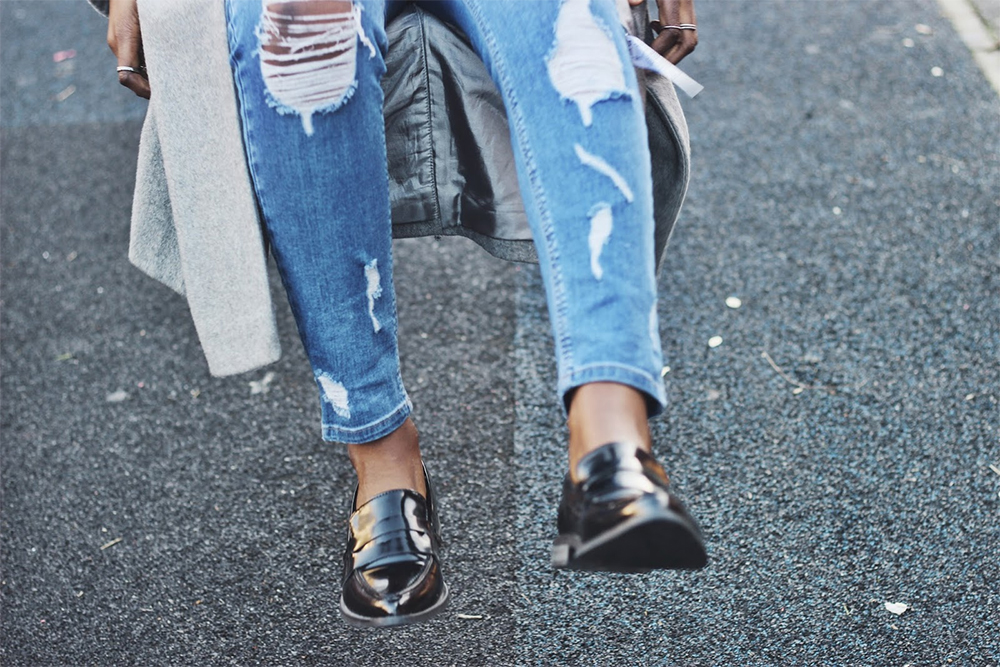 skinny ripped jeans and loafer