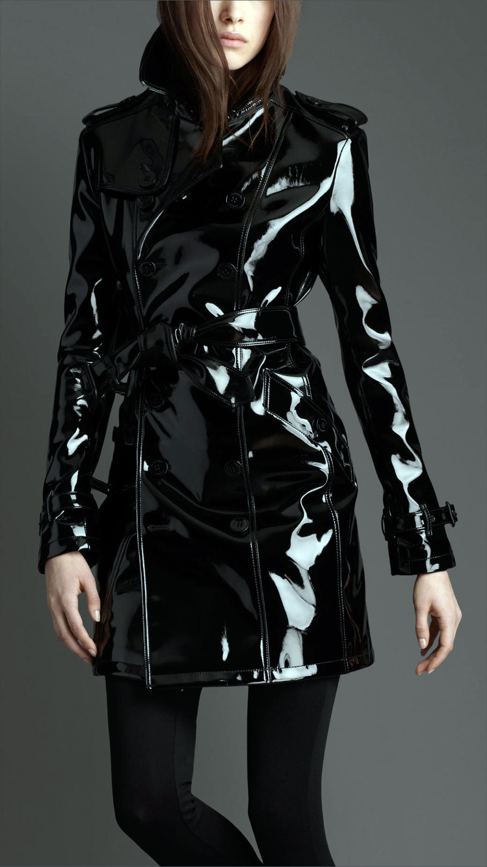 shiny leather trench