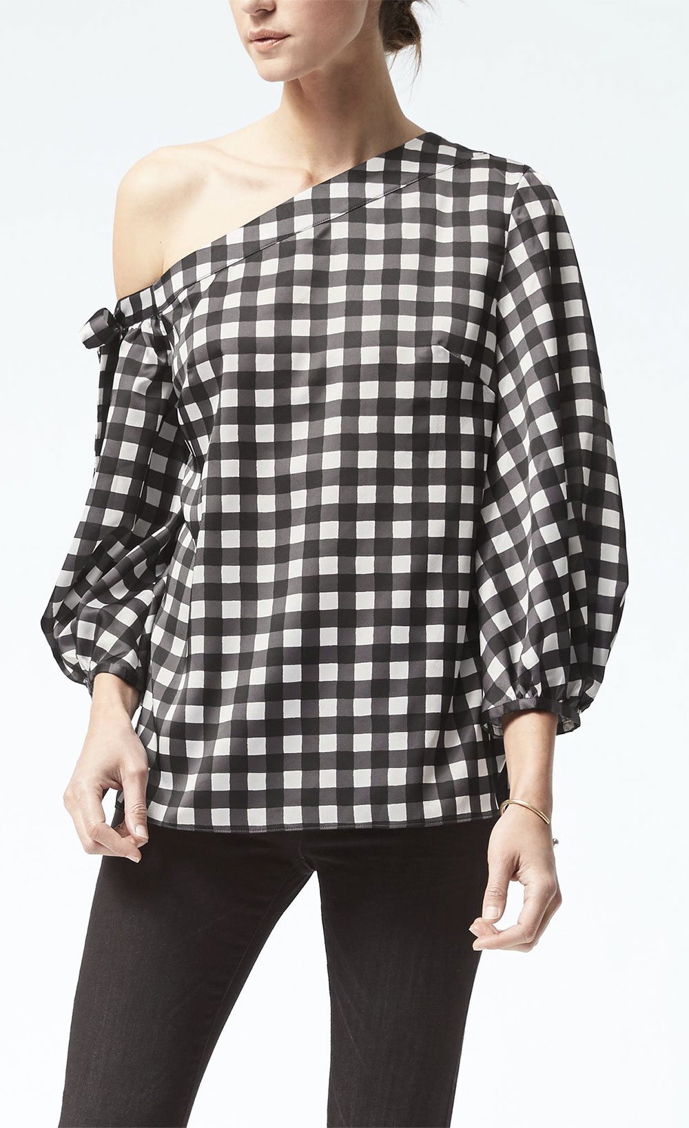 one shoulder gingham