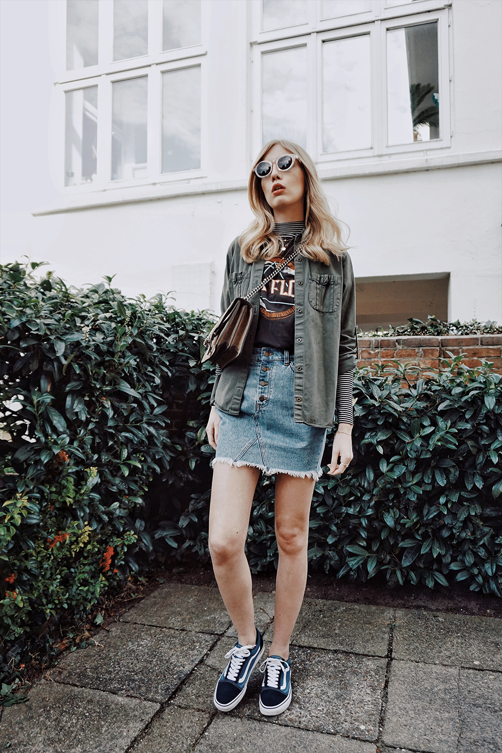 vans and jean skirt