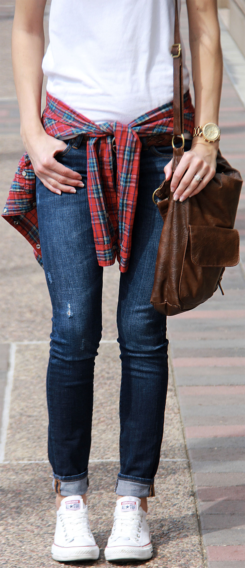 jeans and tied shirt