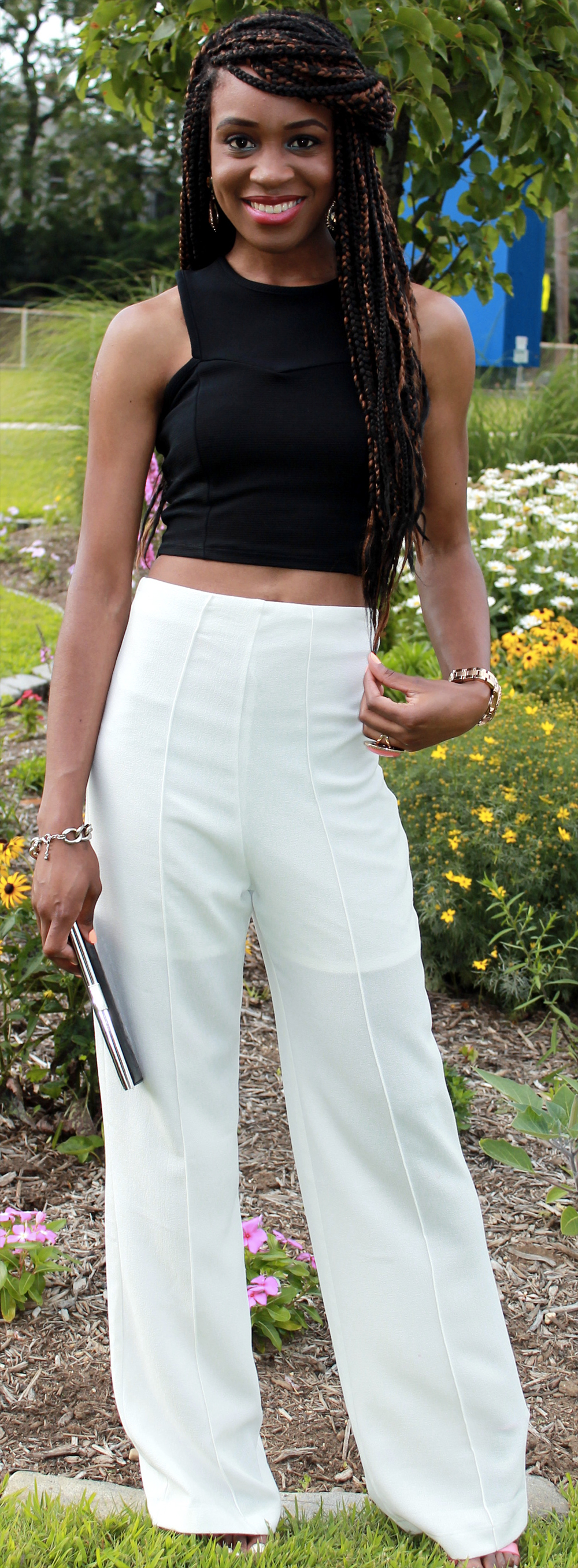 white trousers crop top