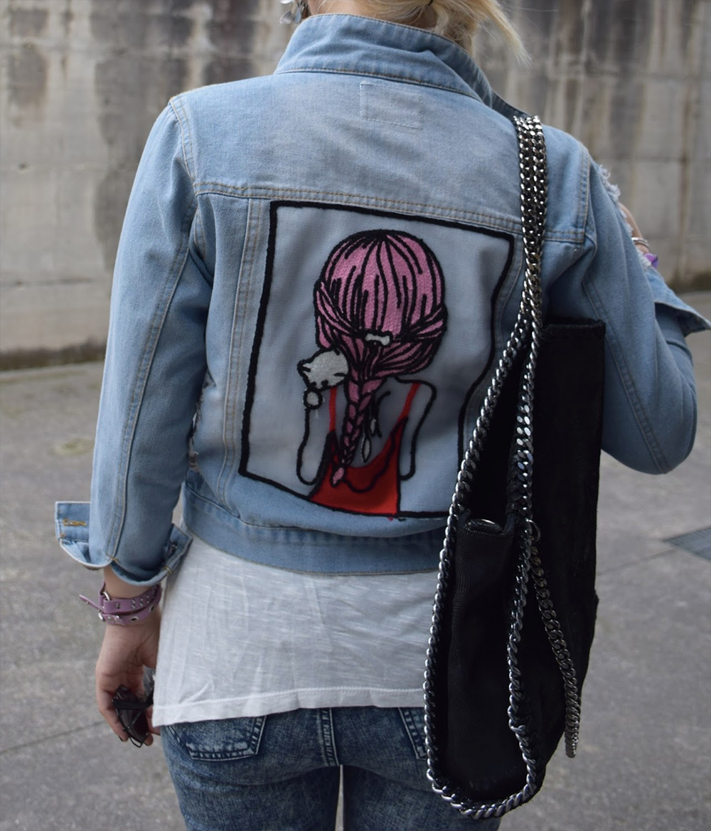 cat denim jacket outfit