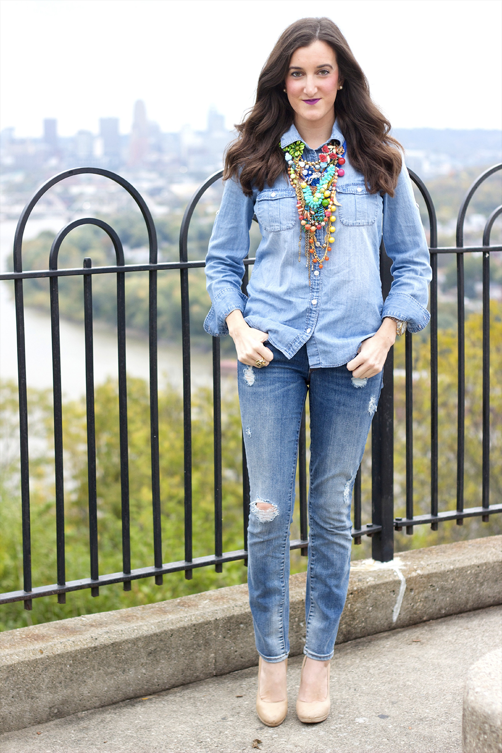 double denim outfit