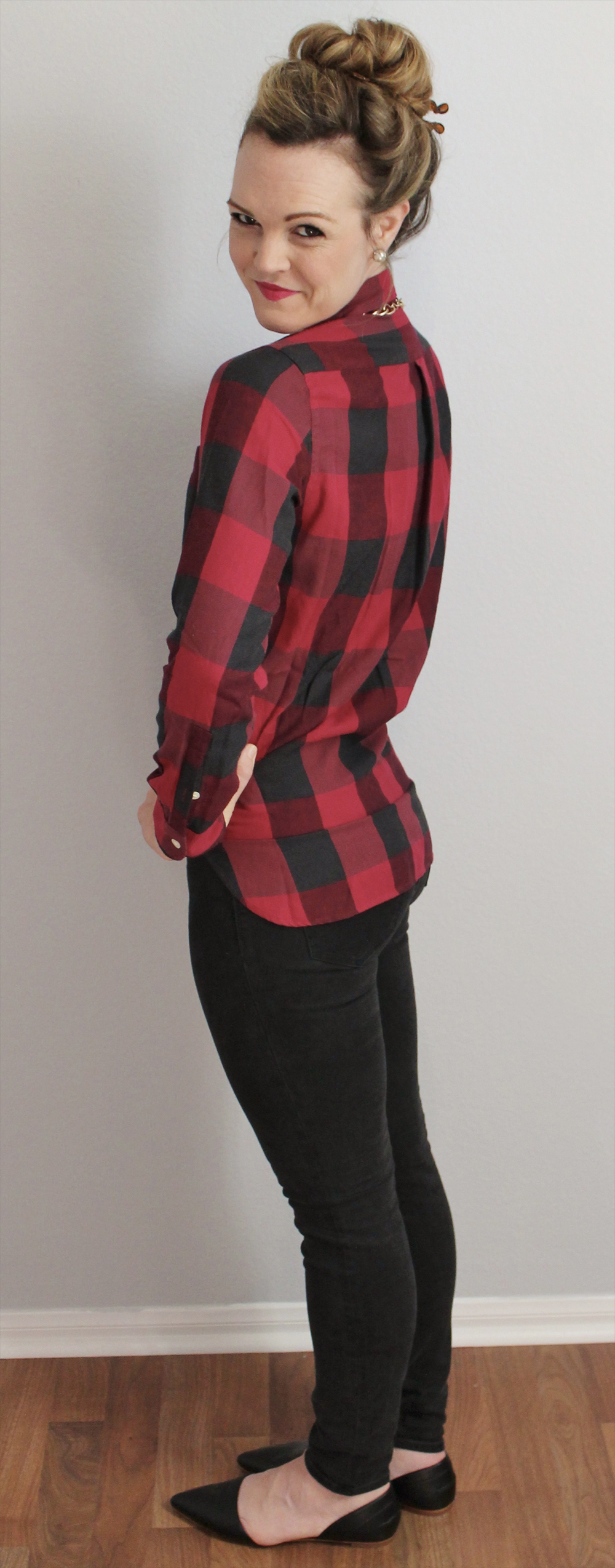 red gingham shirt