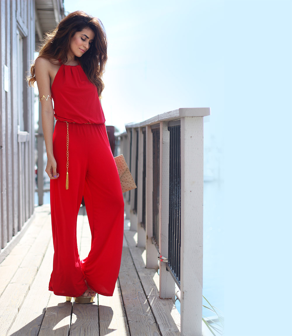 Red jumpsuit outfit ideas