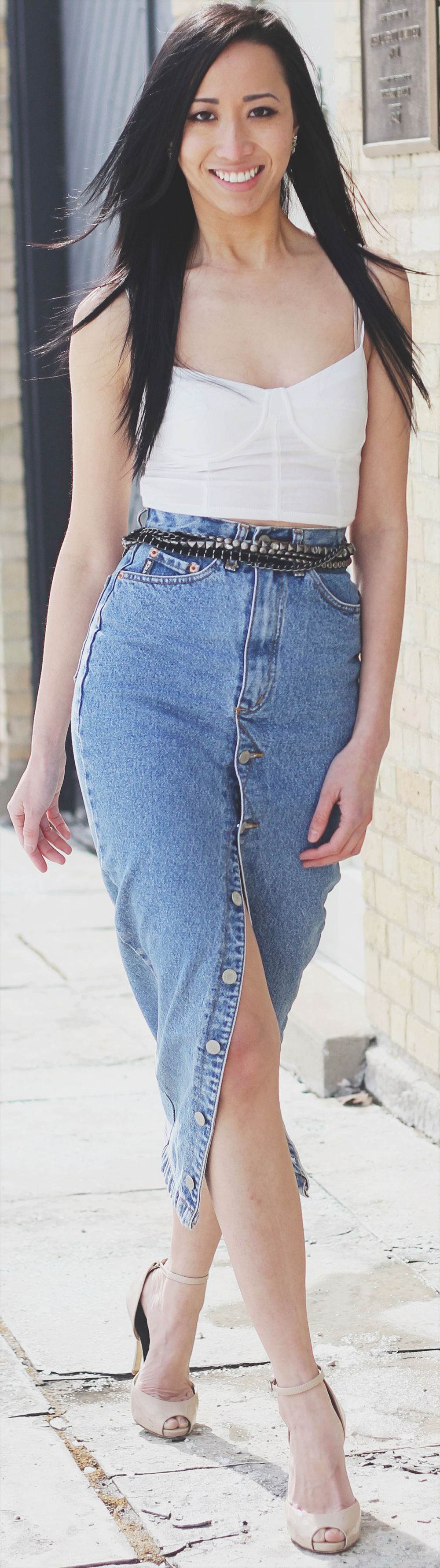 slit denim skirt