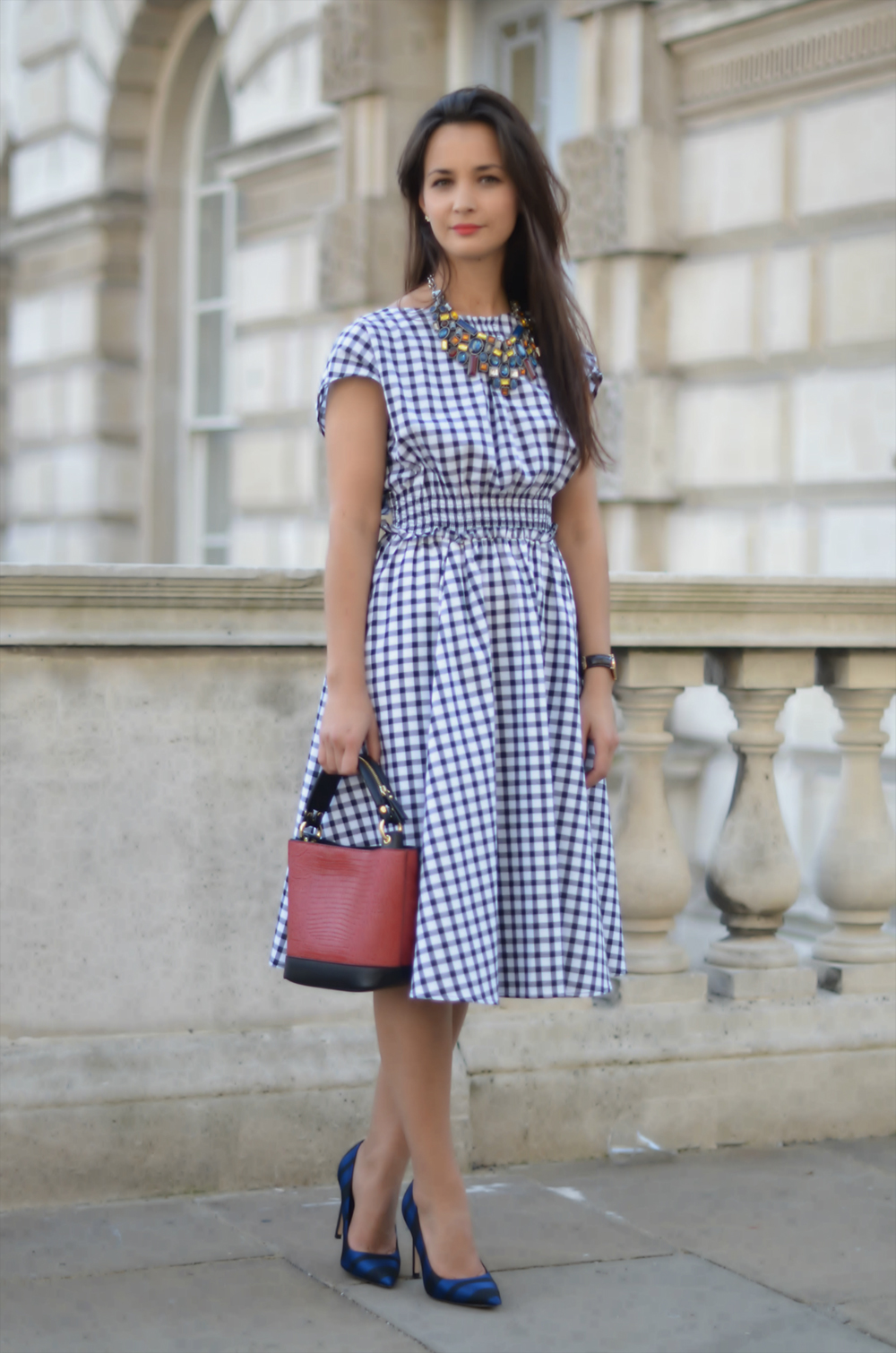 blue white dress outfit