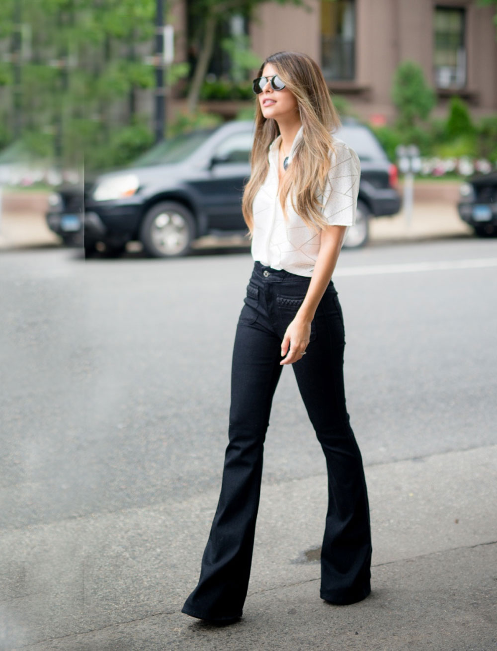 black flared jeans outfit