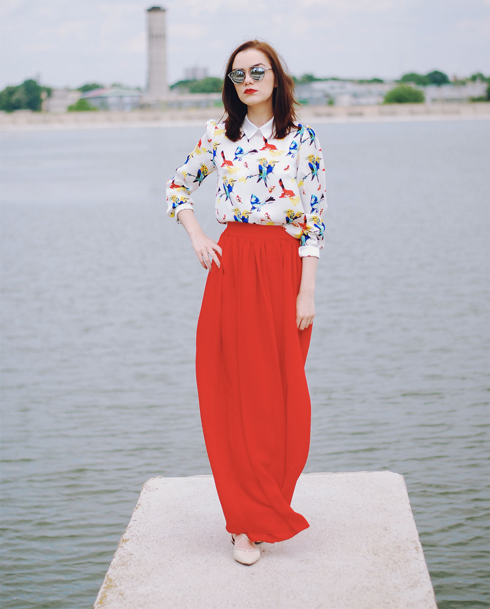 long red skirt outfit