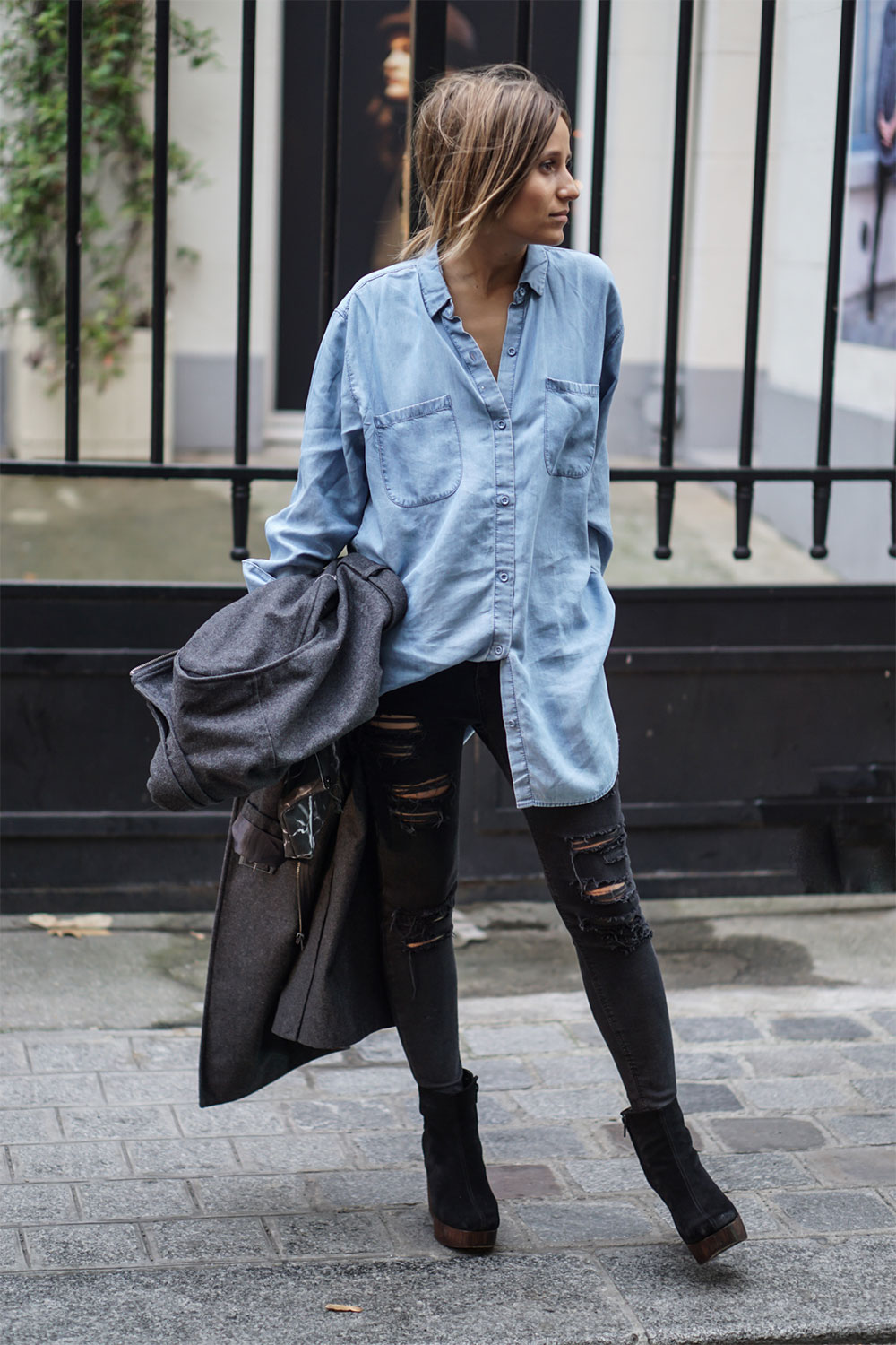 oversized shirt and jeans