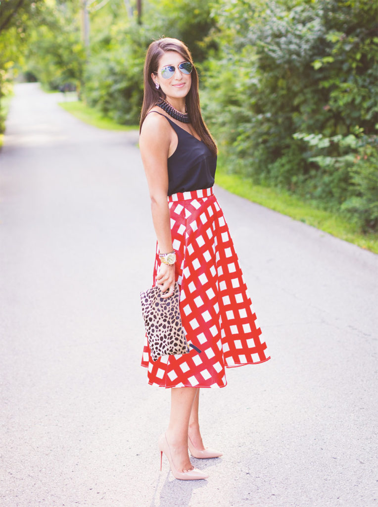 gingham midi skirt