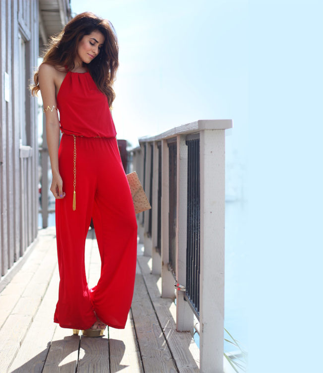 Red jumpsuit outfit ideas