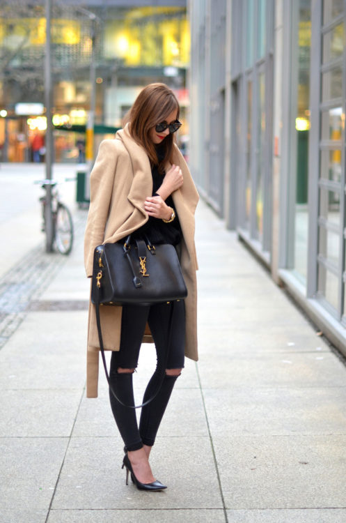 camel coat outfit