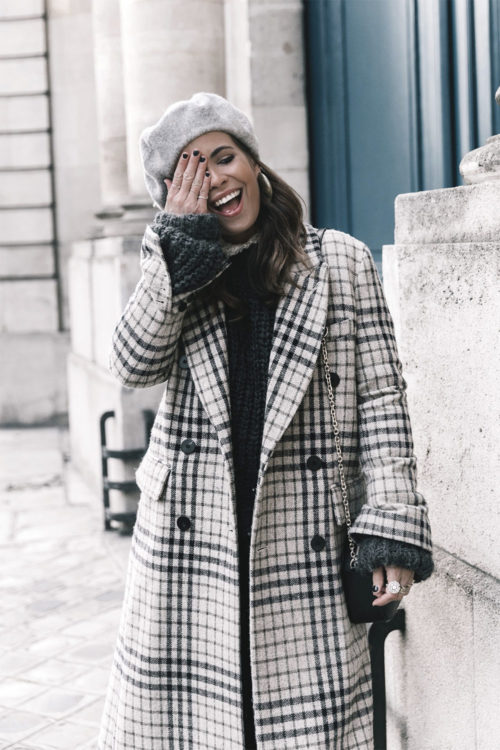 checked maxi coat