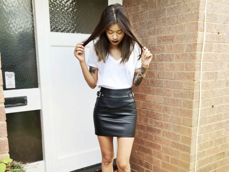 leather skirt outfit
